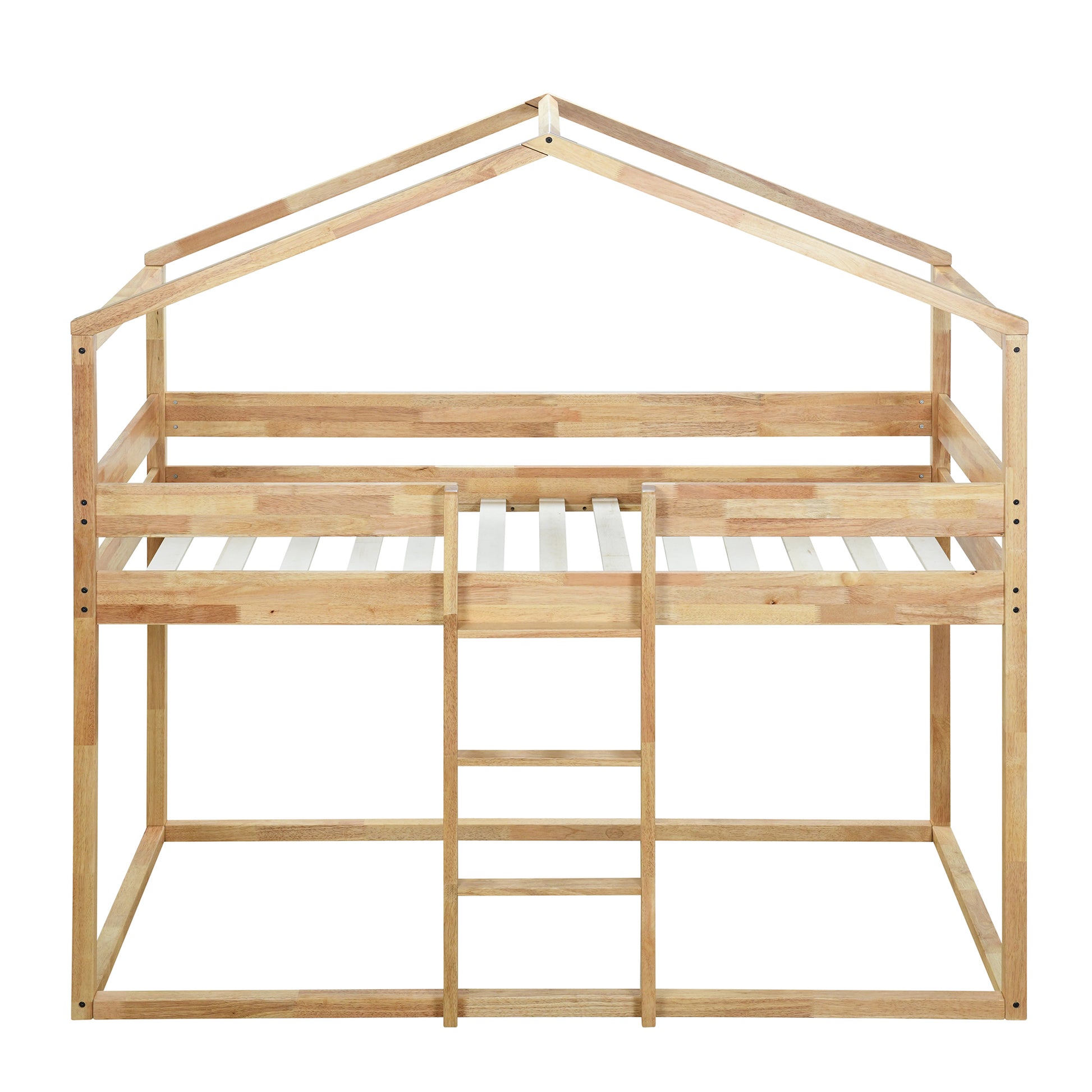 Twin Over Twin Bunk Bed Wood Bed With Tent, Natural Natural Solid Wood
