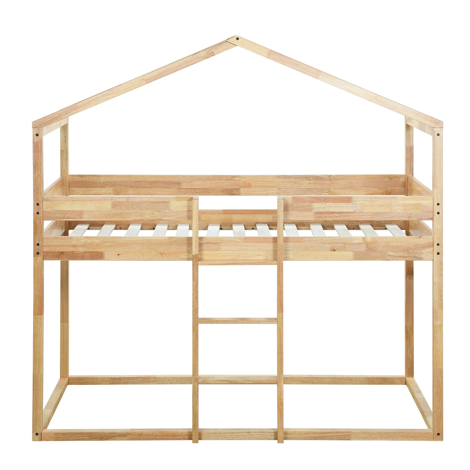 Twin Over Twin Bunk Bed Wood Bed With Tent, Natural Natural Solid Wood