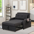 Pull Out Sofa Sleeper 3 In 1 With 2 Wing Table And Usb Charge For Nap Line Fabric For Living Room Recreation Room Black Black Foam Linen