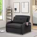 Pull Out Sofa Sleeper 3 In 1 With 2 Wing Table And Usb Charge For Nap Line Fabric For Living Room Recreation Room Black Black Foam Linen