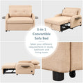 Pull Out Sofa Sleeper 3 In 1 With 2 Wing Table And Usb Charge For Nap Line Fabric For Living Room Recreation Room Beige Beige Foam Linen