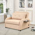 Pull Out Sofa Sleeper 3 In 1 With 2 Wing Table And Usb Charge For Nap Line Fabric For Living Room Recreation Room Beige Beige Foam Linen
