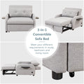 Pull Out Sofa Sleeper 3 In 1 With 2 Wing Table And Usb Charge For Nap Line Fabric For Living Room Recreation Room Grey Gray Foam Linen