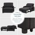 Pull Out Sofa Sleeper 3 In 1 With 2 Wing Table And Usb Charge For Nap Line Fabric For Living Room Recreation Room Black Black Foam Linen