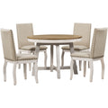 5 Piece Farmhouse Dining Table Set Wood Round Extendable Dining Table And 4 Upholstered Dining Chairs Oak Natural Wood Antique White Oak Natural Wood Antique White Solid Wood