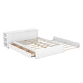 Full Size Platform Bed With A Rolling Shelf, White White Solid Wood Mdf
