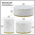 Set Of 3 White Marble Pattern Round Coffee Table Side Table End Table Set For Living Room Fully Assembled White Mdf
