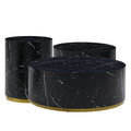 Set Of 3 Black Marble Pattern Round Coffee Table Side Table End Table Set For Living Room Fully Assembled Black Mdf