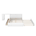 Full Size Platform Bed With A Rolling Shelf, White White Solid Wood Mdf