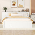 Full Size Platform Bed With A Rolling Shelf, White White Solid Wood Mdf