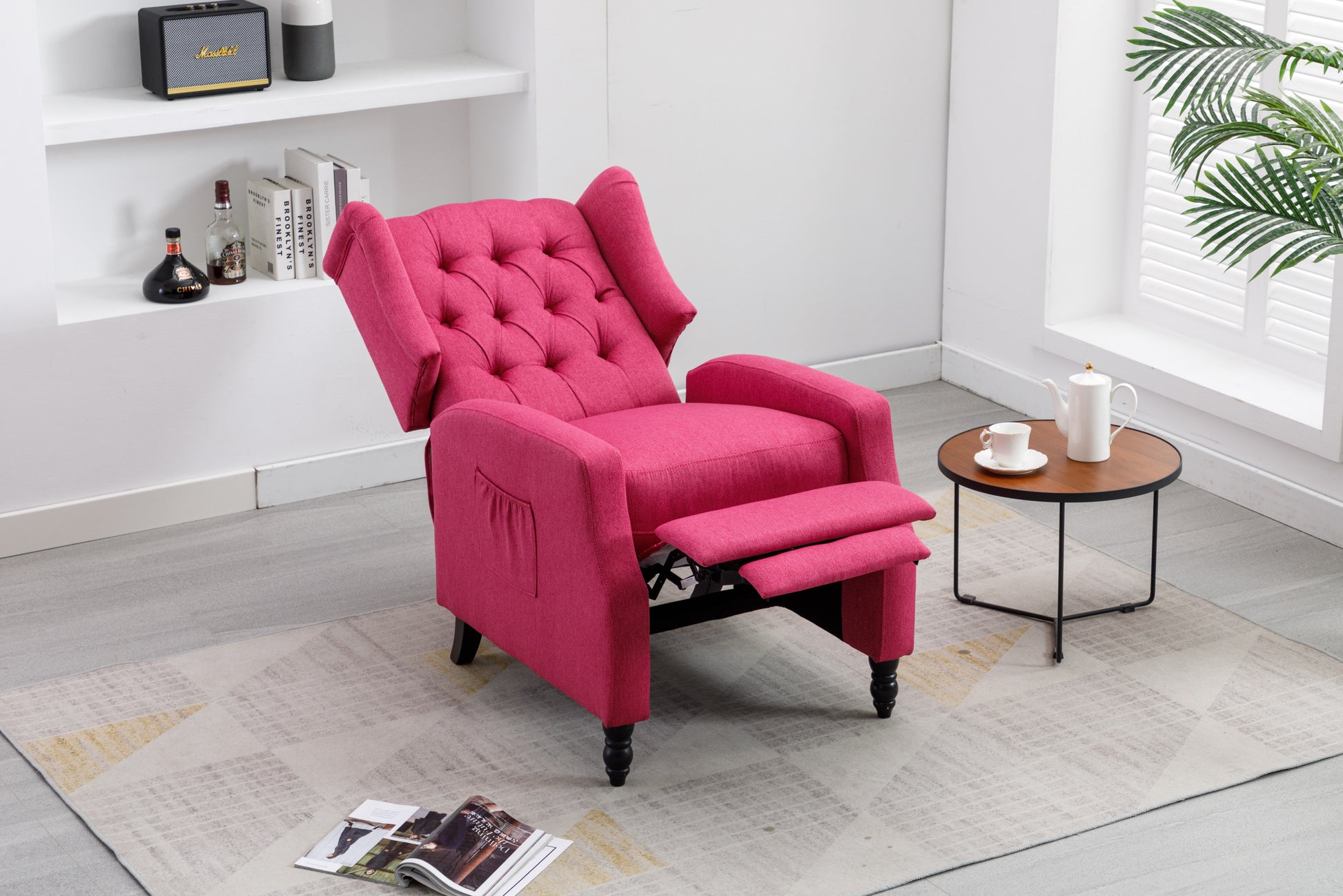 Coolmore Modern Comfortable Upholstered Leisurechair Recliner Chair For Living Room Rose Red Primary Living Space Rubberwood Foam Linen