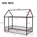 Twin Size Metal Bed House Bed Frame With Fence, For Kids, Teens, Girls, Boys, Black Twin Black Metal
