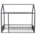 Twin Size Metal Bed House Bed Frame With Fence, For Kids, Teens, Girls, Boys, Black Twin Black Metal