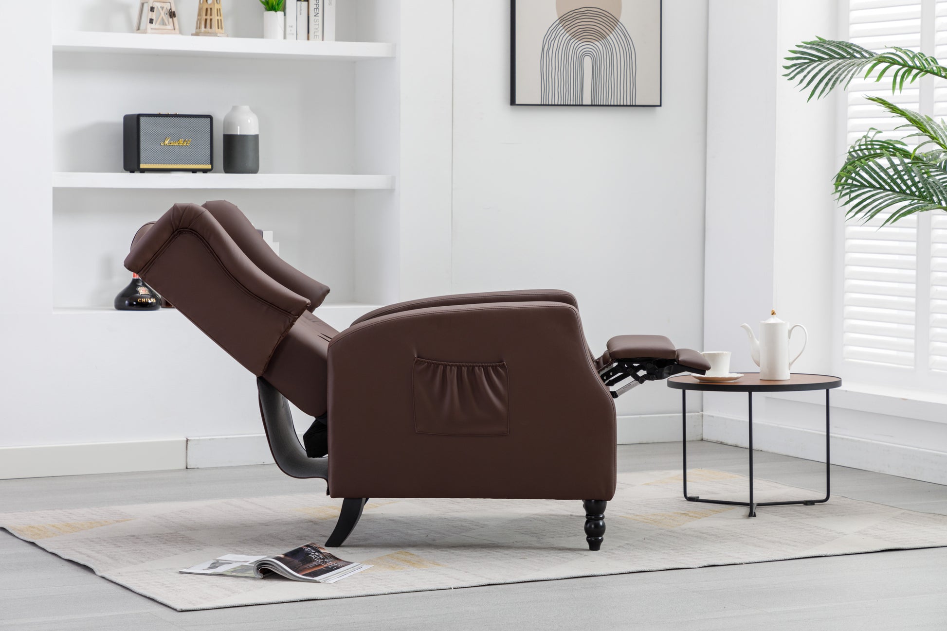 Coolmore Modern Comfortable Upholstered Leisurechair Recliner Chair For Living Room Brown Primary Living Space Rubberwood Foam Pu Leather