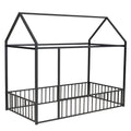 Twin Size Metal Bed House Bed Frame With Fence, For Kids, Teens, Girls, Boys, Black Twin Black Metal