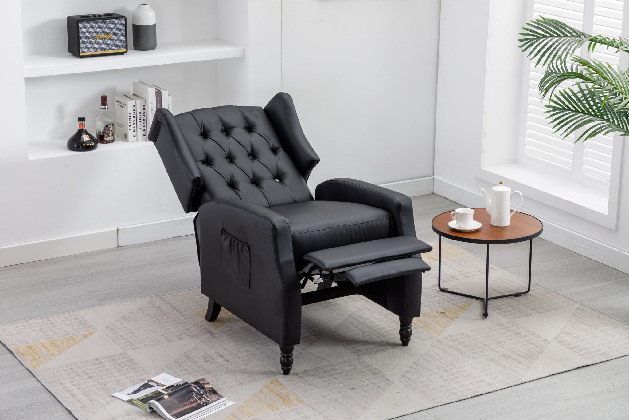 Coolmore Modern Comfortable Upholstered Leisurechair Recliner Chair For Living Room Black Primary Living Space Rubberwood Foam Pu Leather