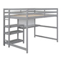 Full Size Wooden Loft Bed With Shelves, Desk And Writing Board Gray Full Gray Solid Wood Mdf