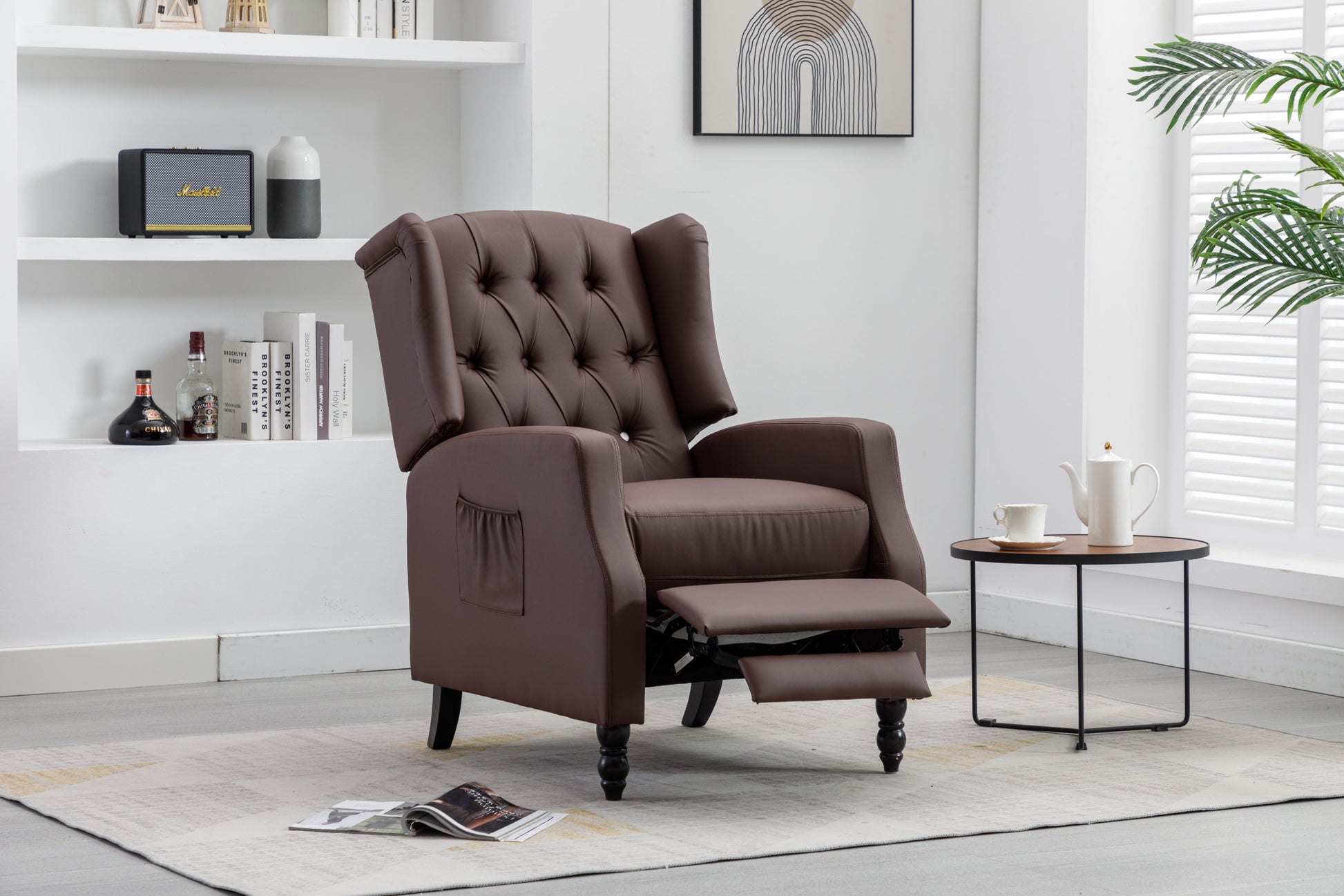 Coolmore Modern Comfortable Upholstered Leisurechair Recliner Chair For Living Room Brown Primary Living Space Rubberwood Foam Pu Leather
