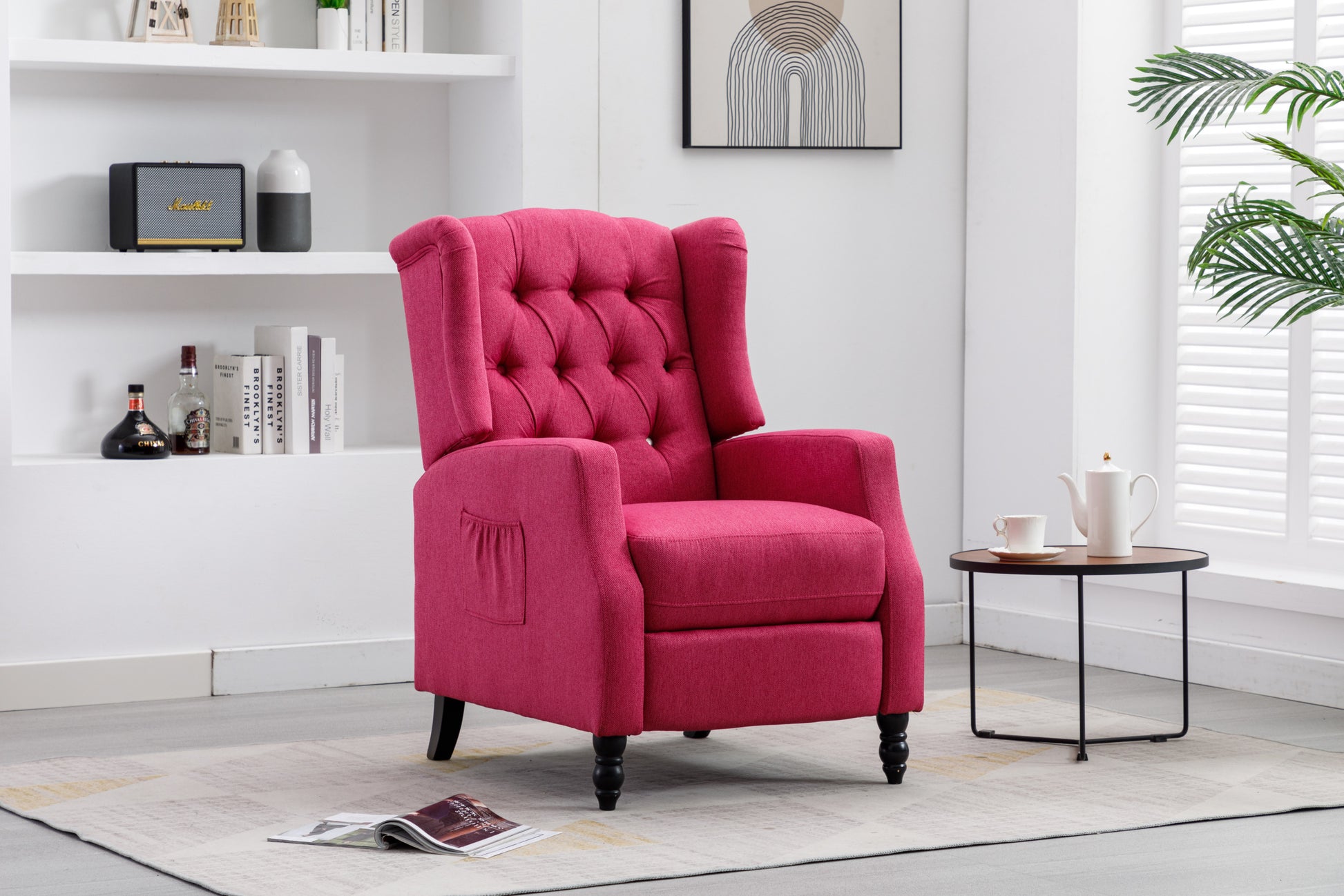 Coolmore Modern Comfortable Upholstered Leisurechair Recliner Chair For Living Room Rose Red Primary Living Space Rubberwood Foam Linen