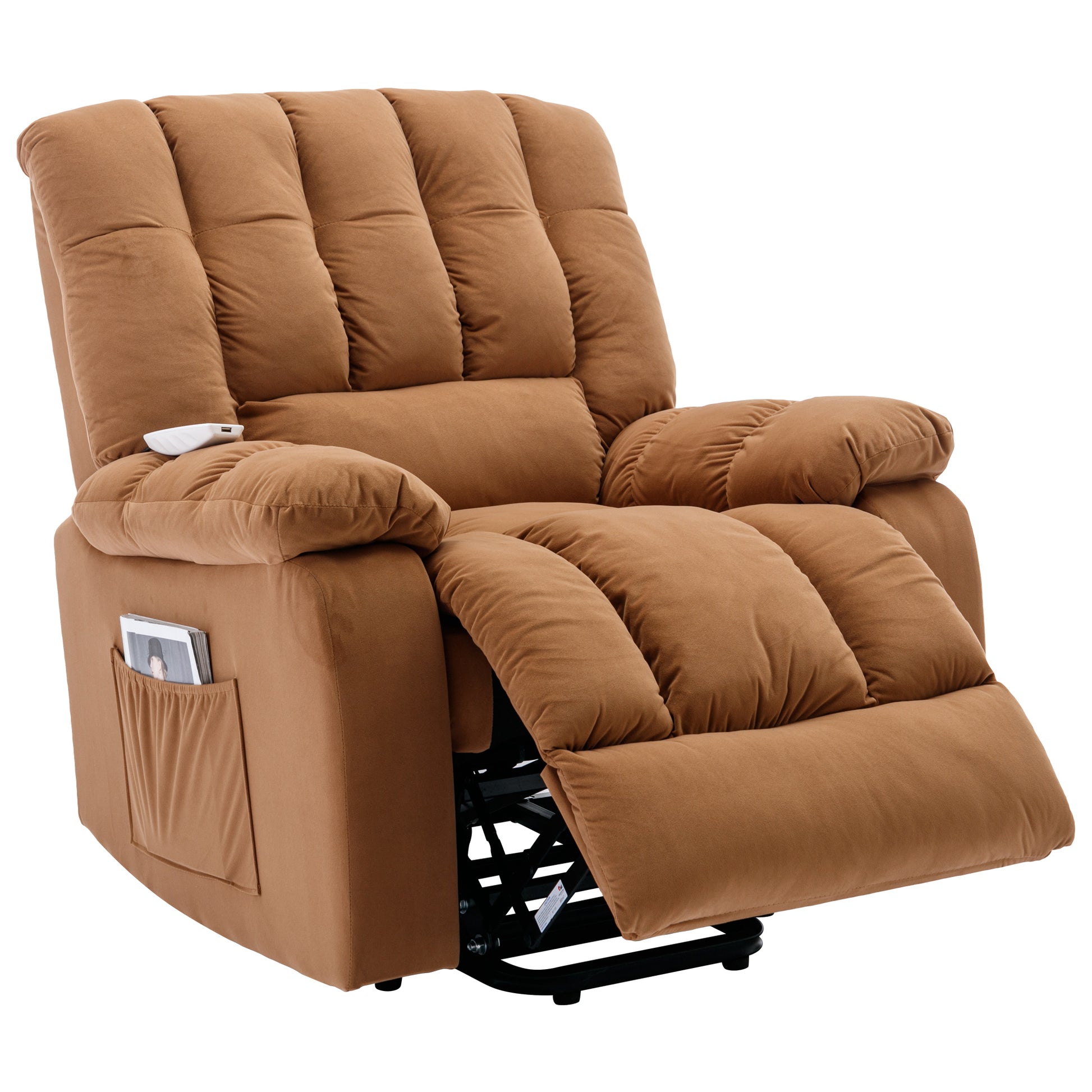 Massage Recliner Chair Electric Power Lift Recliner Chairs With Heat, Vibration, Side Pocket For Living Room, Bedroom, Light Brown Light Brown Velvet