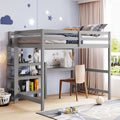Full Size Wooden Loft Bed With Shelves, Desk And Writing Board Gray Full Gray Solid Wood Mdf