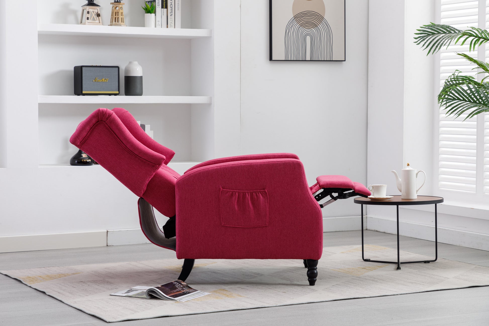 Coolmore Modern Comfortable Upholstered Leisurechair Recliner Chair For Living Room Rose Red Primary Living Space Rubberwood Foam Linen