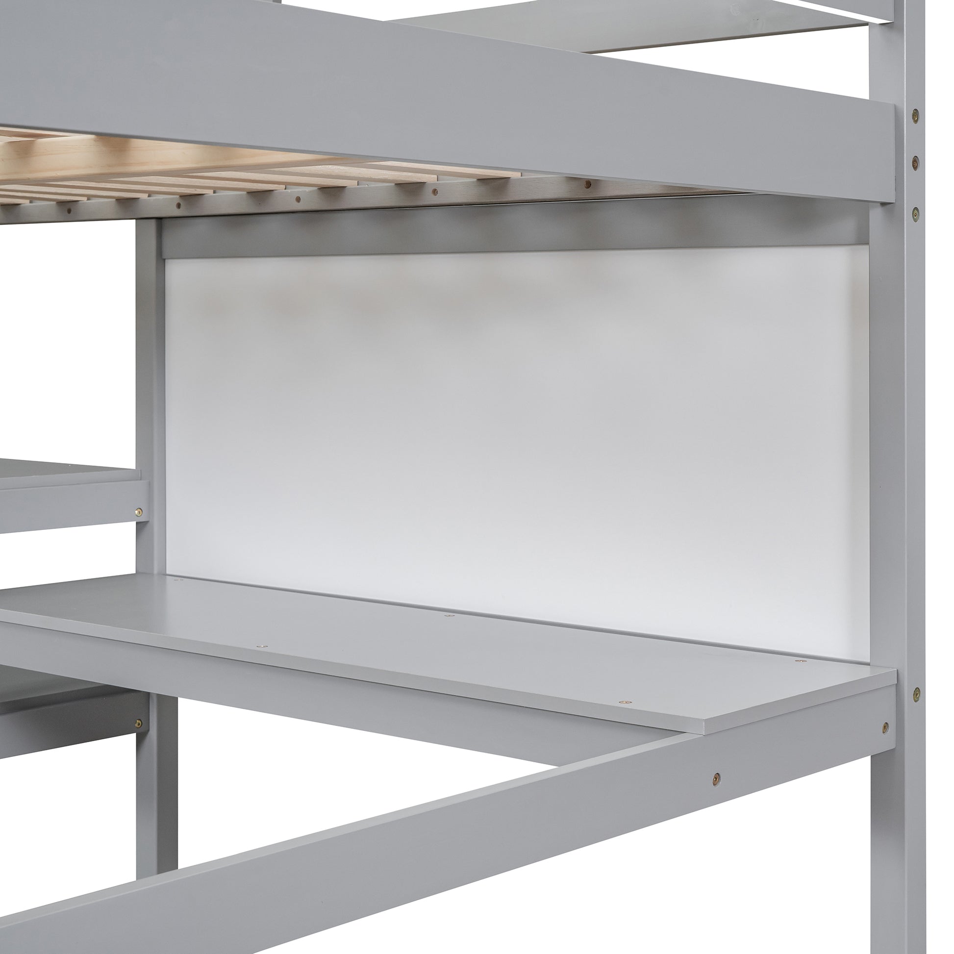 Full Size Wooden Loft Bed With Shelves, Desk And Writing Board Gray Full Gray Solid Wood Mdf