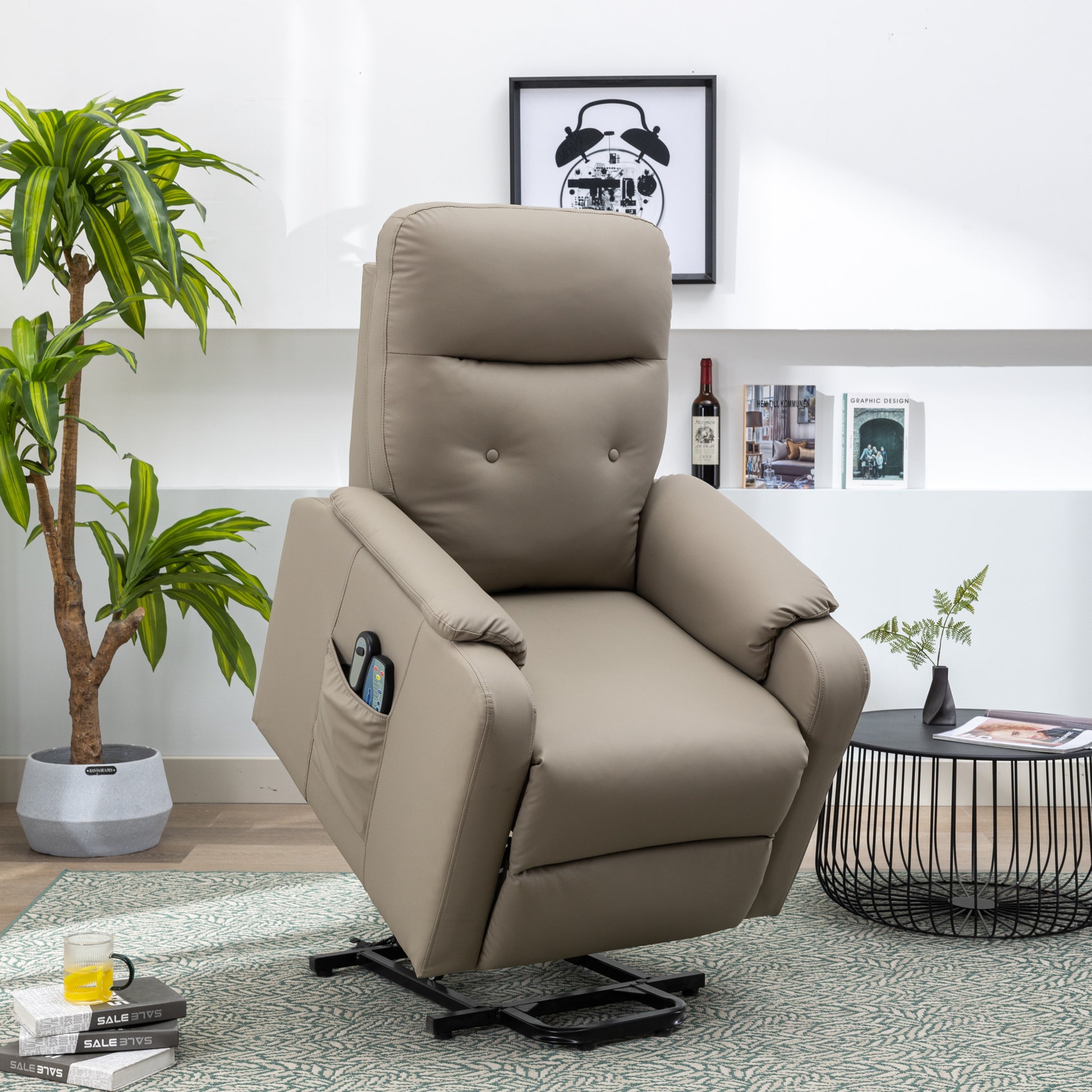 Massage Recliner Chair Electric Power Lift Chairs With Side Pocket, Adjustable Massage And Heating Function For Adults And Seniors, Olive Grey Grey Pu