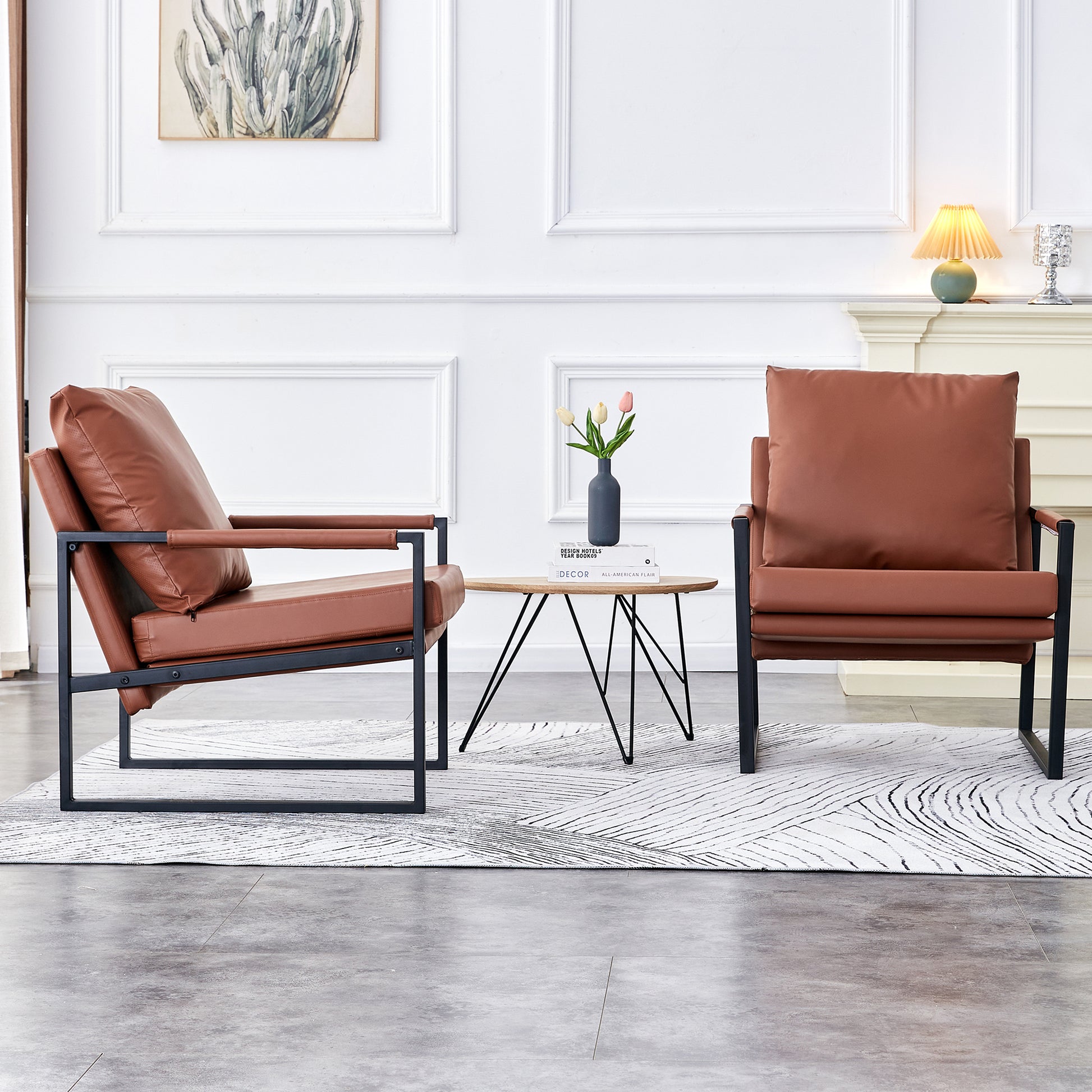 Pu Leather Accent Arm Chair Modern Upholstered Armchair With Metal Frame Extra Thick Padded Backrest And Seat Cushion Sofa Chairs For Living Room Brown Pu Leather Metal Frame Foam Sf 008 Brown Foam Pu