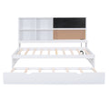 Twin Size Daybed With Storage Shelves, Blackboard, Cork Board, Usb Ports And Twin Size Trundle, White Box Spring Not Required Twin White Wood Pine Daybeds Solid Wood Mdf