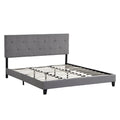 King Size Upholstered Platform Bed Frame With Button Tufted Linen Fabric Headboard, No Box Spring Needed, Wood Slat Support, Easy Assembly, Gray Grey Fabric