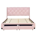 Queen Size Storage Bed Linen Upholstered Platform Bed With Two Drawers Pink Queen Pink Upholstered
