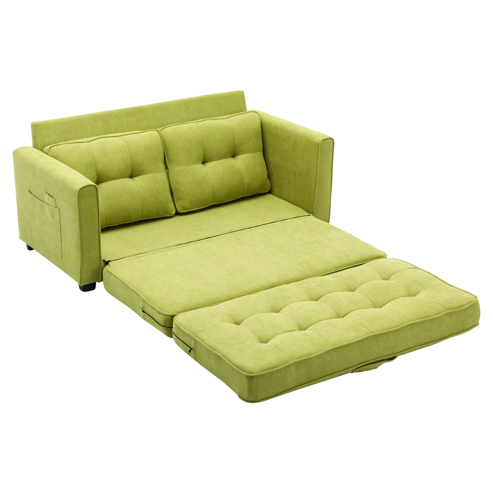 59.4" Loveseat Sofa With Pull Out Bed Modern Upholstered Couch With Side Pocket For Living Room Office, Green Green Chenille