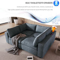 Upholstered Modular Sofa With Usb Charge Ports,Wireless Charging And Built In Bluetooth Speaker In Arm,Sectional Sofa For Living Room Apartment 4 Seater Gray Polyester 4 Seat