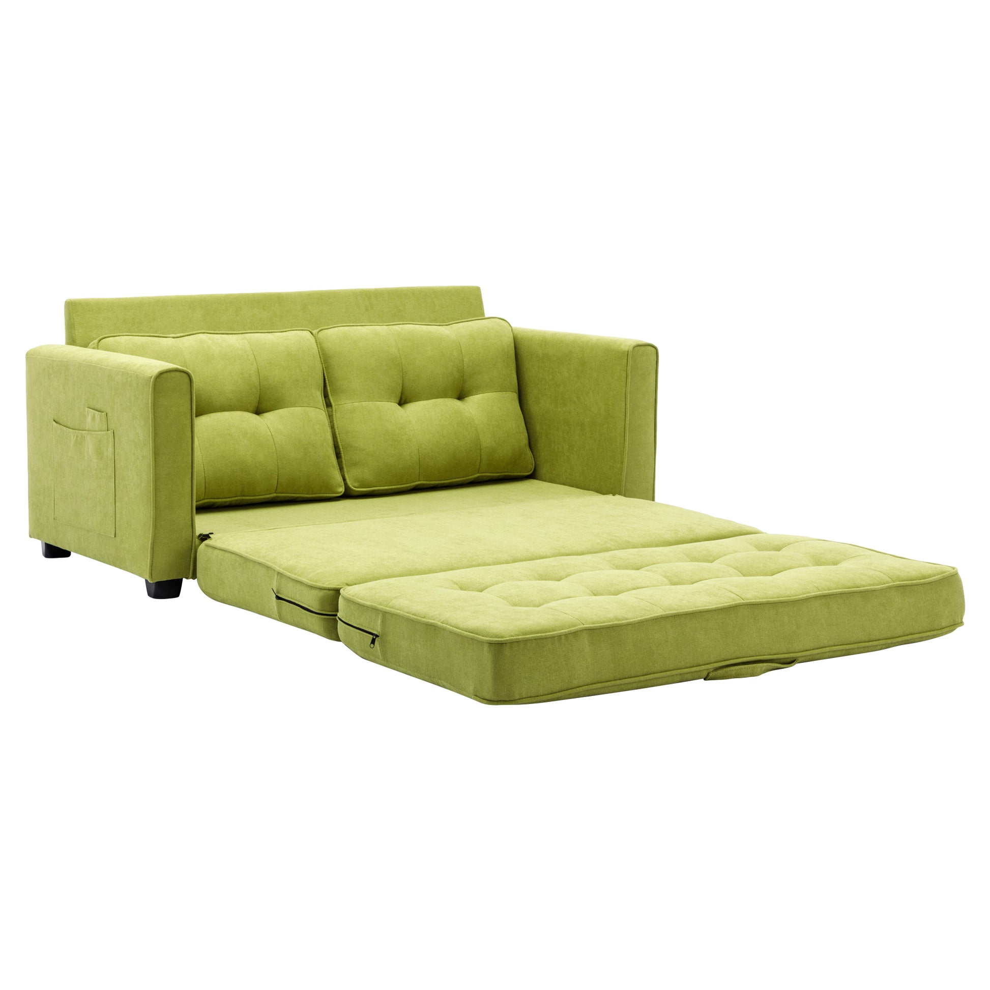 59.4" Loveseat Sofa With Pull Out Bed Modern Upholstered Couch With Side Pocket For Living Room Office, Green Green Chenille