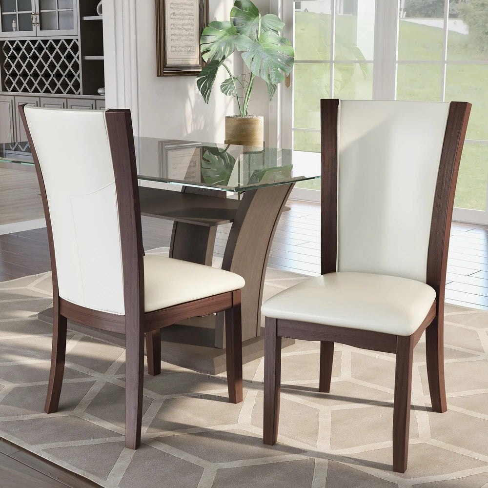 Style Comfort Contemporary 2Pcs Side Chairs Dark Cherry And Whitecushion Seat Kitchen Dining Room Furniture White Brown Dining Room Contemporary,Modern Dining Chairs Solid Back Solid Wood