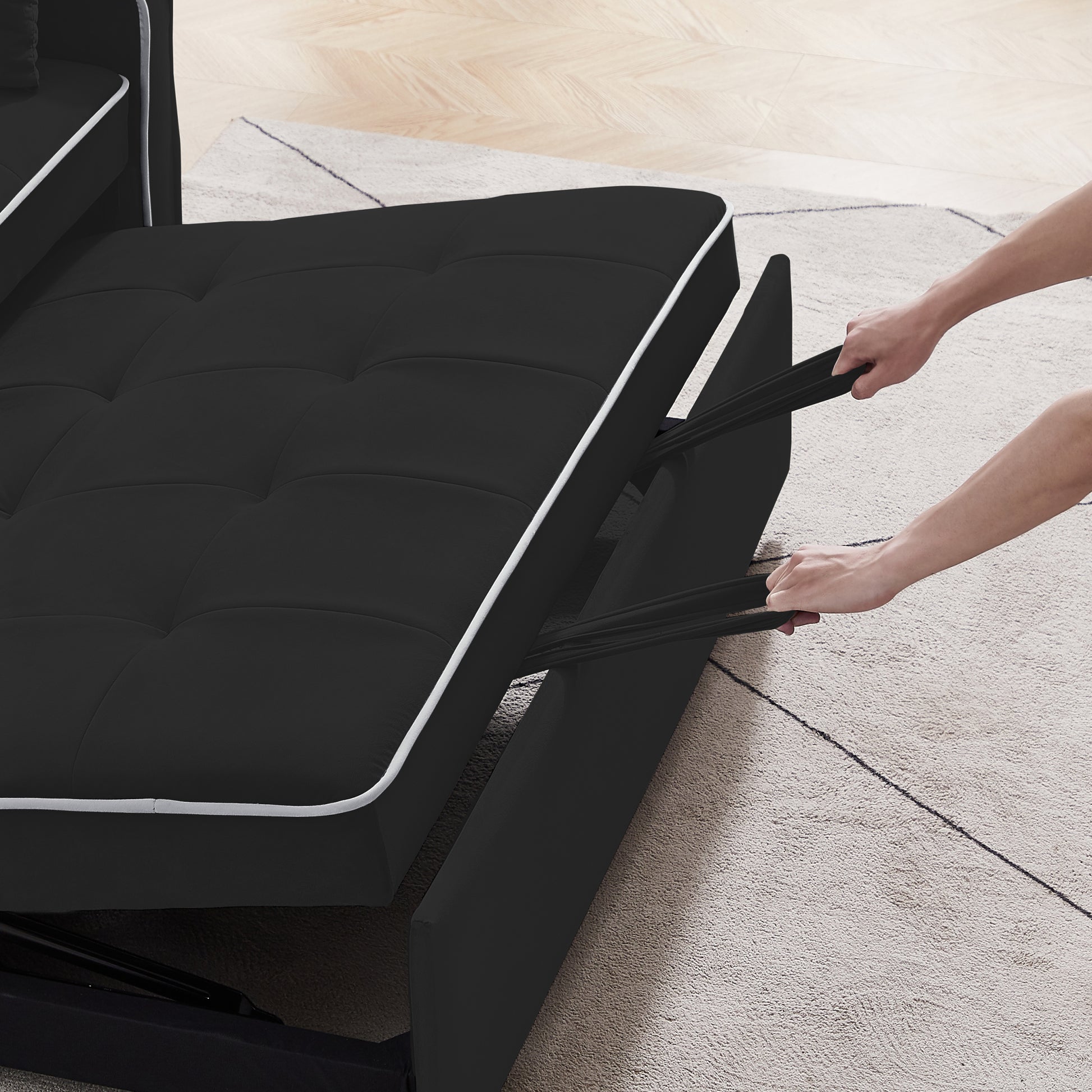 Sofa Bed, 3 In 1 Convertible Sofa Chair Bed, Adjustable Backrest Chair, Chaise Lounge With Usb Ports, Cup Holder, Side Pocket,Black Black Velvet