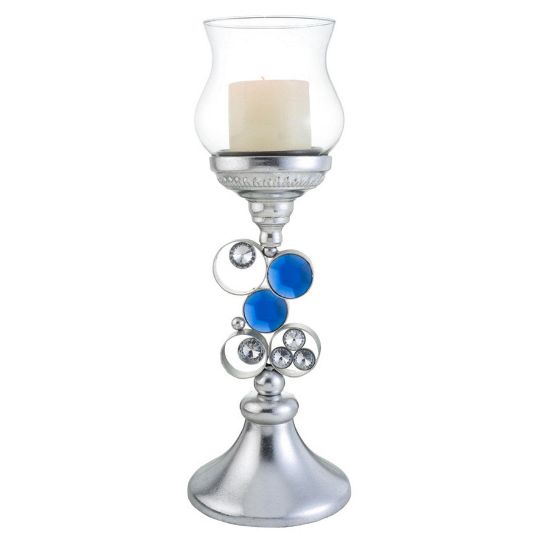 18" Tall Polyresin" Dazzle" Candleholder, Silver Finish Silver Polyresin