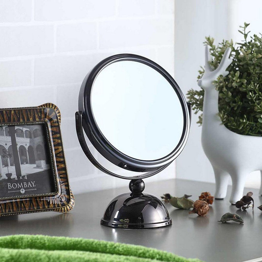 5.5" Diameter Chrome Make Up Mirror, X7 Magnification, Black Finish Gunmetal Metal