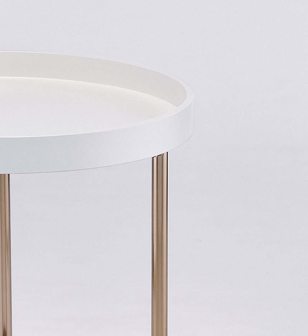 21.75" White Edie Mid Century Lipped Edge Side Table W Copper Legs White Metal