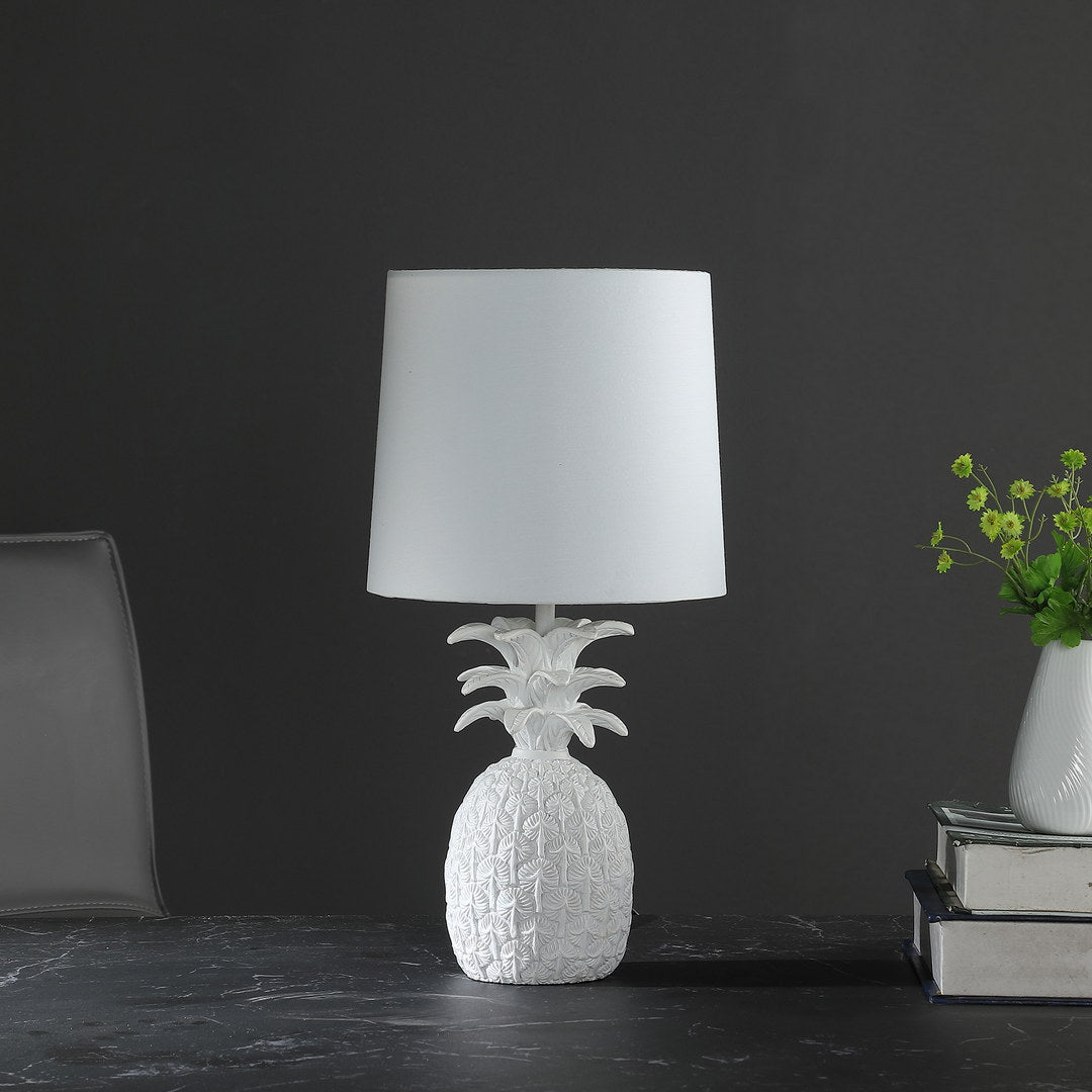 17" In Coastal White Tropical Heahea Pineapple Table Lamp White Polyresin