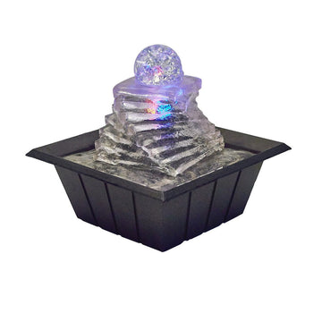 8" Tall Polyresin Indoor Fountain, Led Light And 1L Capacity, Spiral Ice Design Clear Polyresin