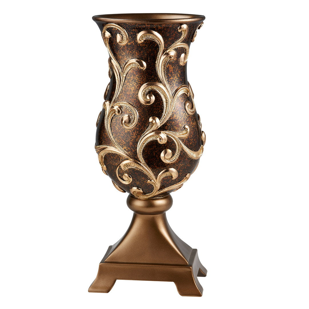 19.75" Tall Decorative Vase "Odysseus" Baroque Style W Gold Floral Filigree Multicolor Polyresin