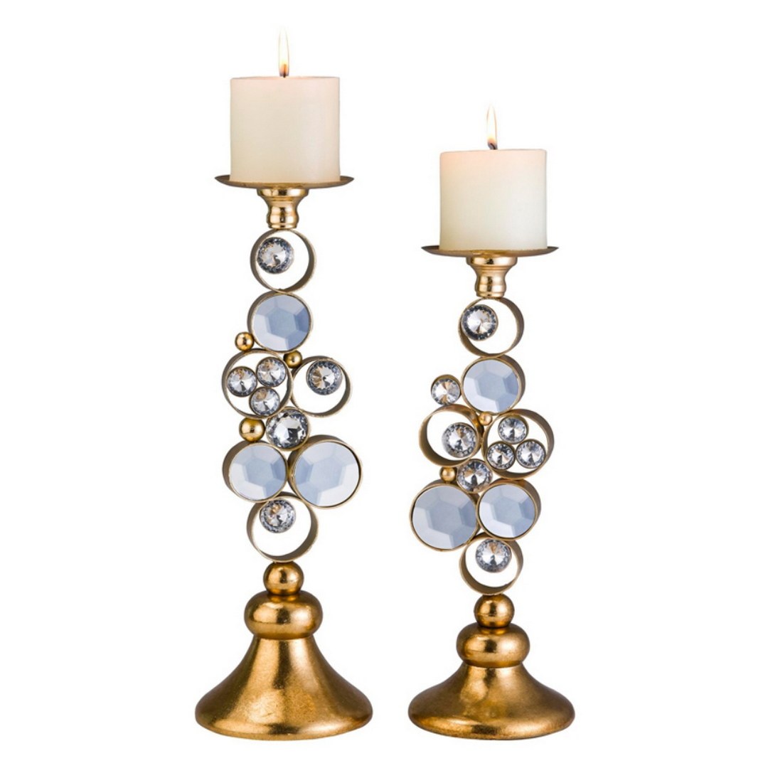 14" And 16" Tall Polyresin "Malha" Candleholder, Gold Finish Set Of 2 Multicolor Polyresin