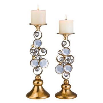 14" And 16" Tall Polyresin "Malha" Candleholder, Gold Finish Set Of 2 Multicolor Polyresin