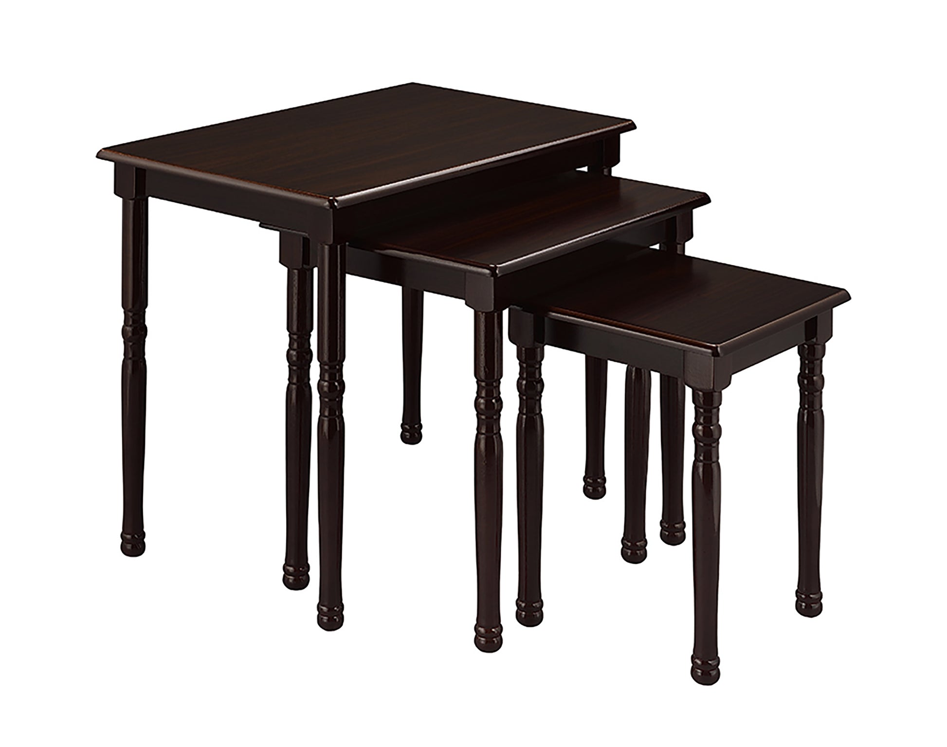 3 Piece Wooden Nesting Table Set, Dark Cherry Finish Cherry Wood
