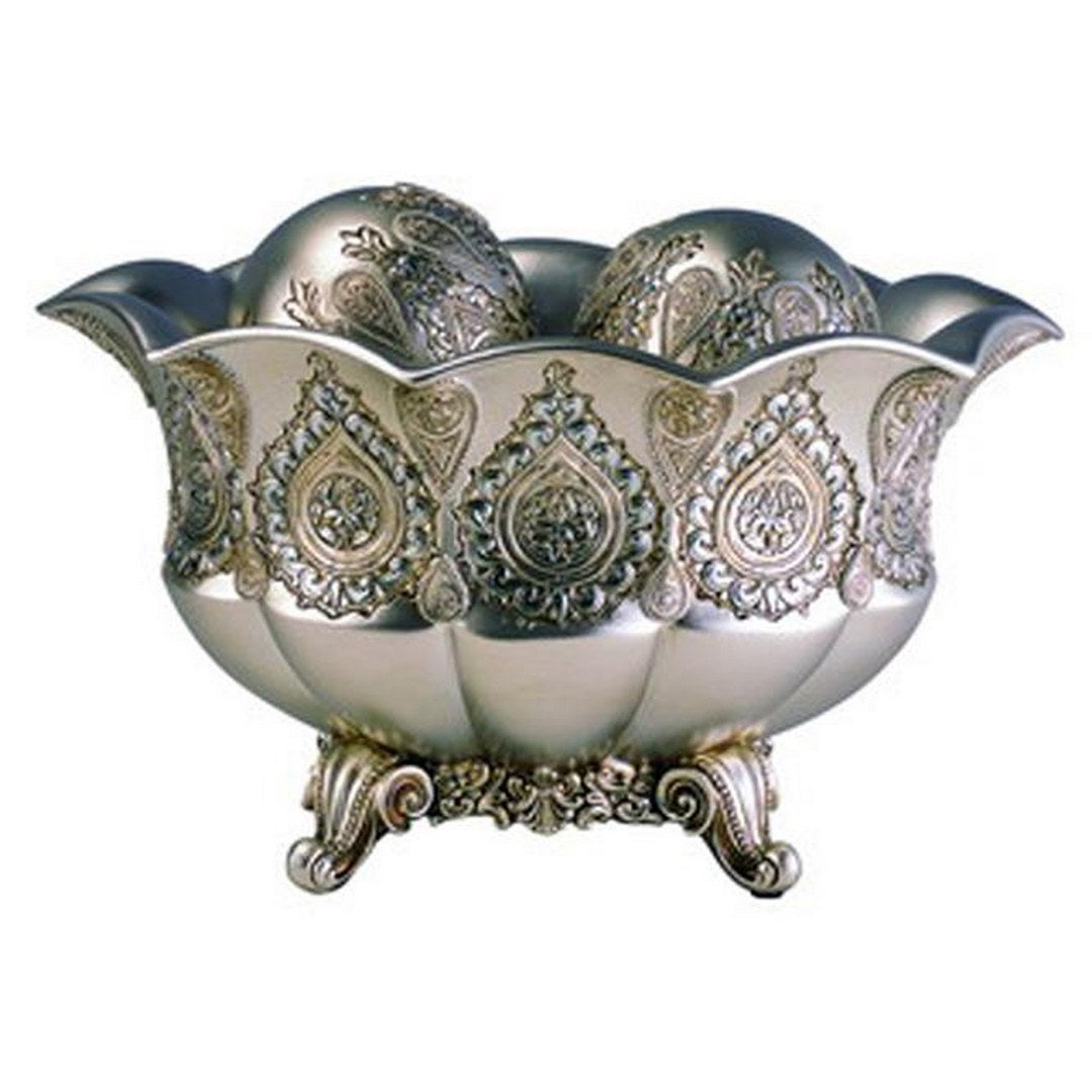 7" Tall Polyresin Decorative Bowl, Silver Royal Design Silver Polyresin