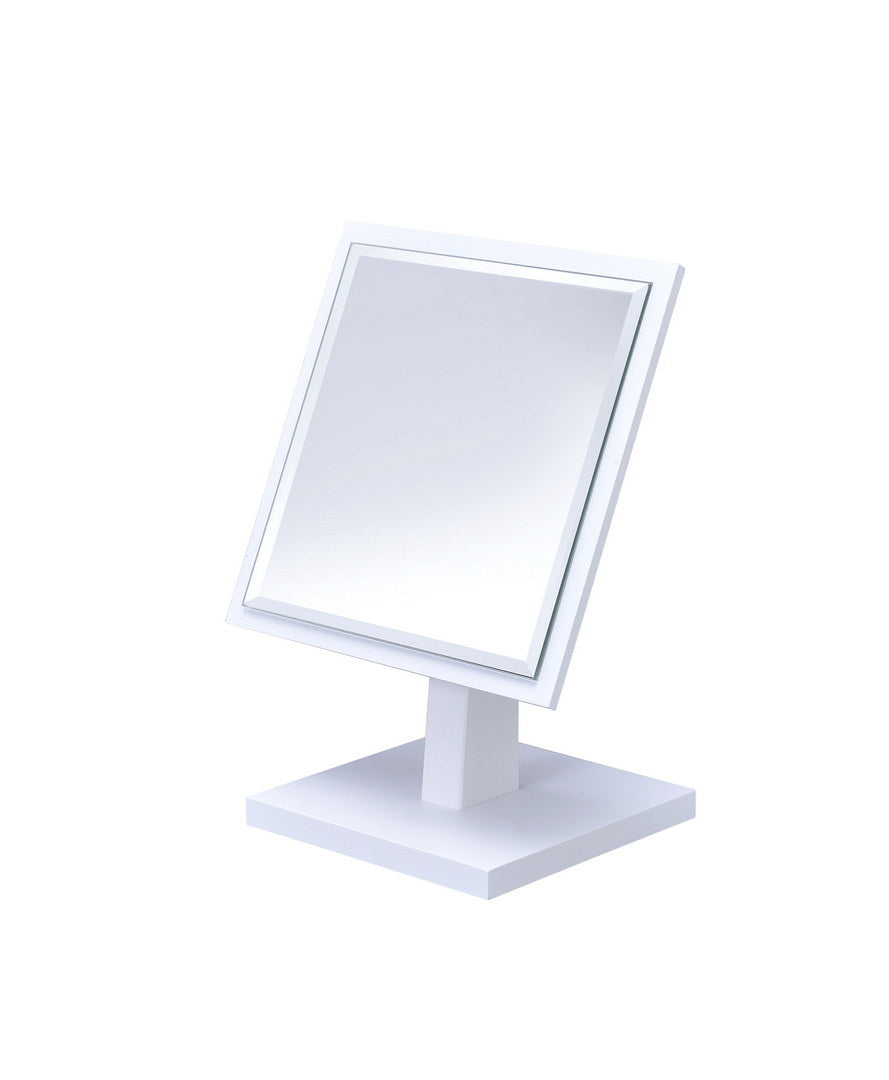 9.5" Tall Polyresin And Wood Make Up Mirror On A Pedestal, White Finish White Wood