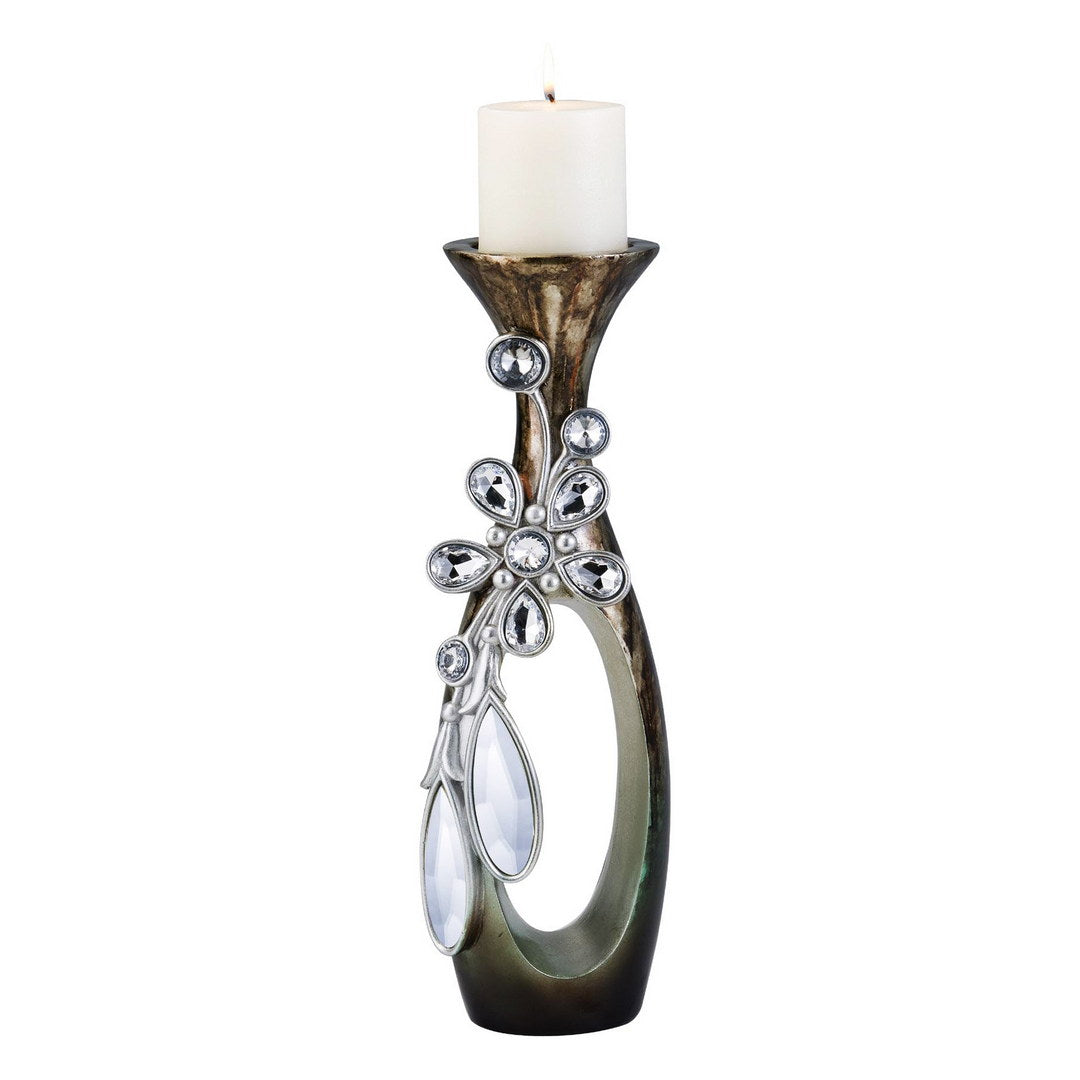 20" Tall Polyresin "Balleria" Candleholder, Crystal And Glass Accent Multicolor Polyresin