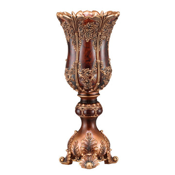 19.5" Tall Polyresin Decorative Vase, Red And Brown Antique Design Multicolor Polyresin